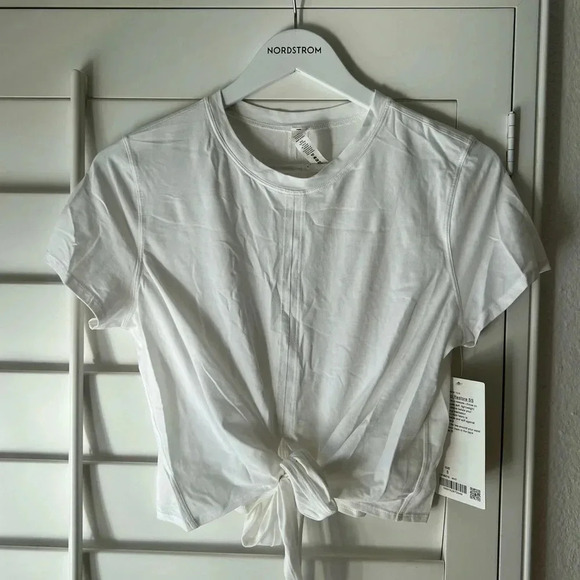 LULULEMON NWT Time to Restore Short Sleeve Cropped Crop Top White Wrap Tie 6 - Picture 1 of 10